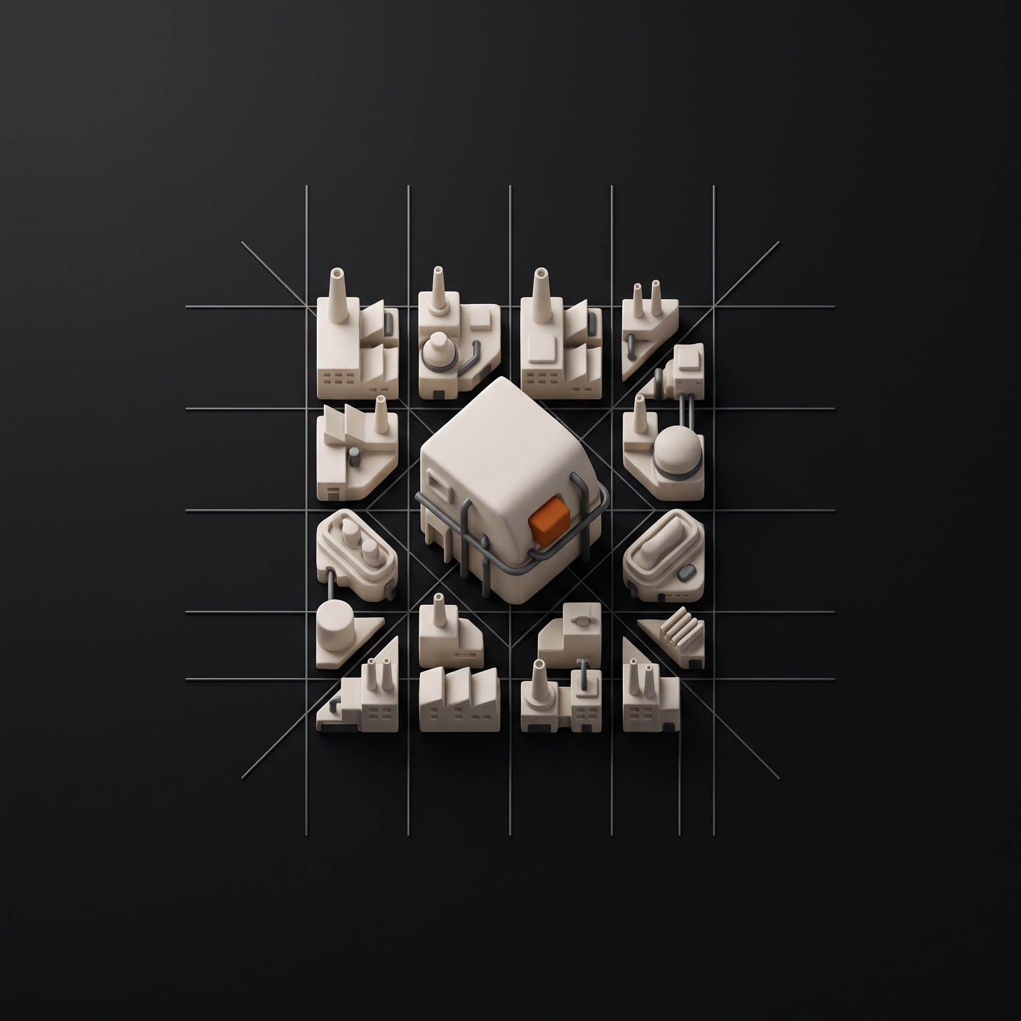 Abstract icon for the Multi-Plant Optimization module of Niyojan