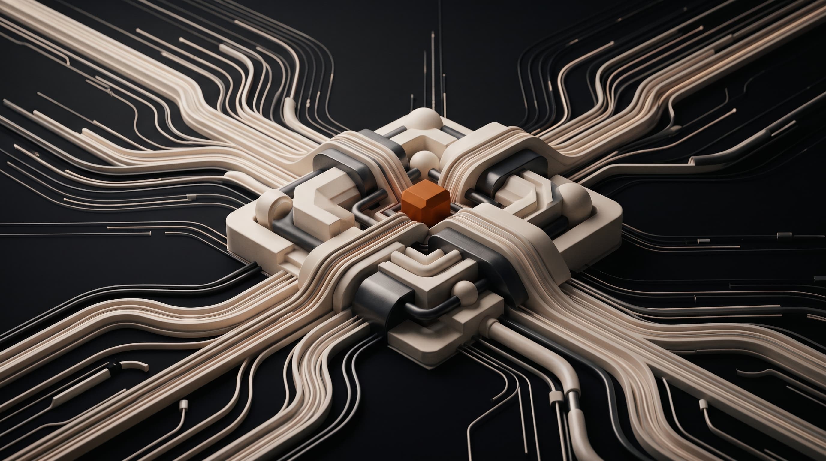Logistics AI visual with route lines converging into a resilient hub