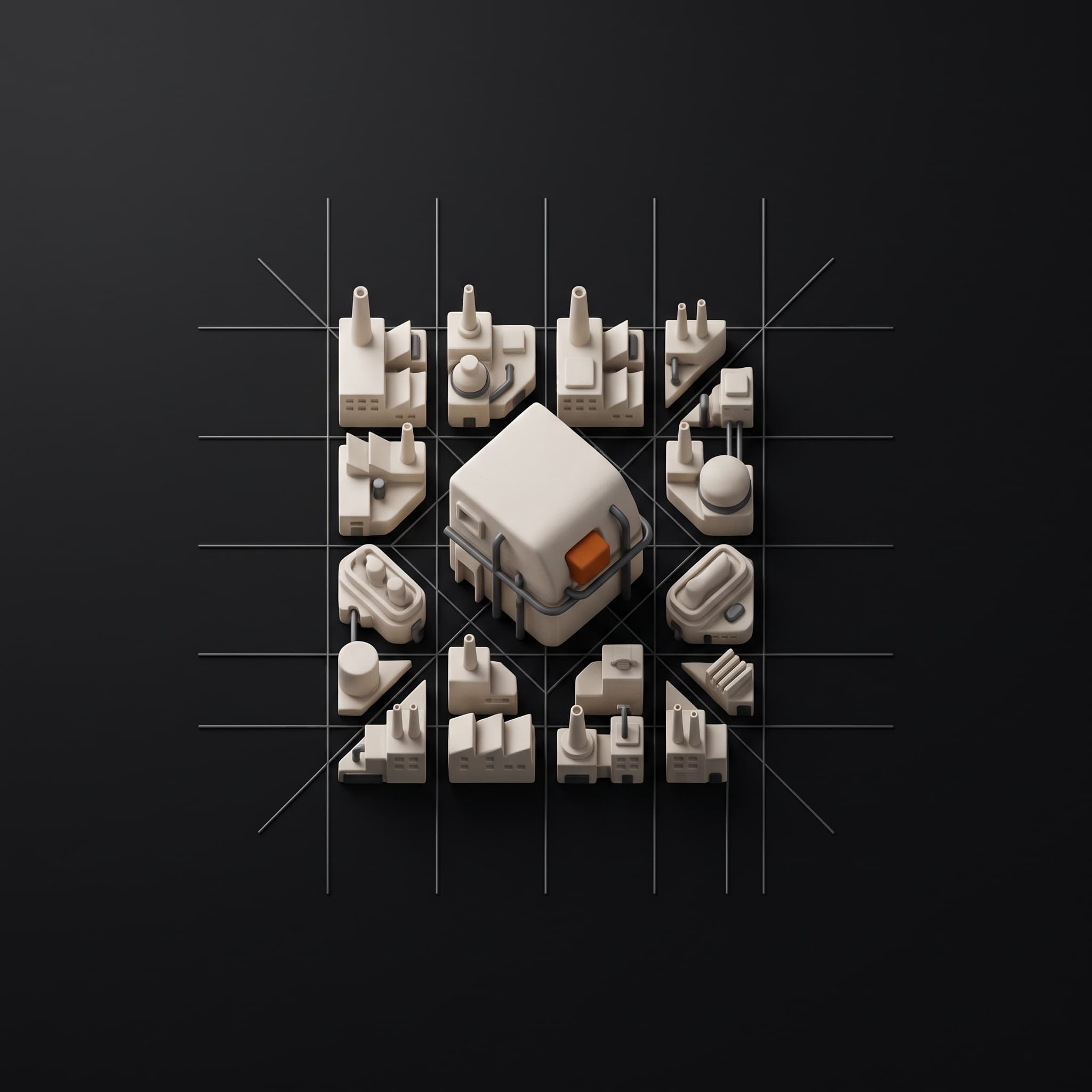 Abstract icon for the Multi-Plant Optimization module of Niyojan